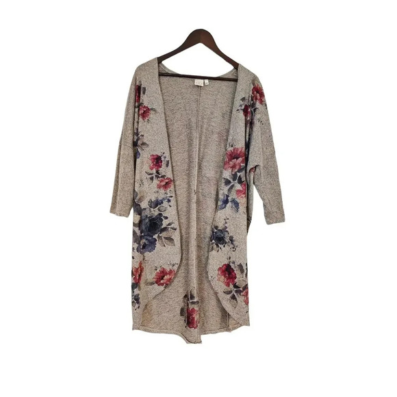 Live In The Moment Floral Botanical Open Cardigan Neutral Color 3/4 Sleeve Sz L - Picture 1 of 7
